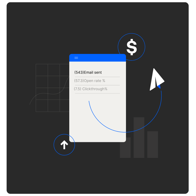 An arrow pointing to a button with a dollar sign on it, representing the reputation improvement from email warmup.