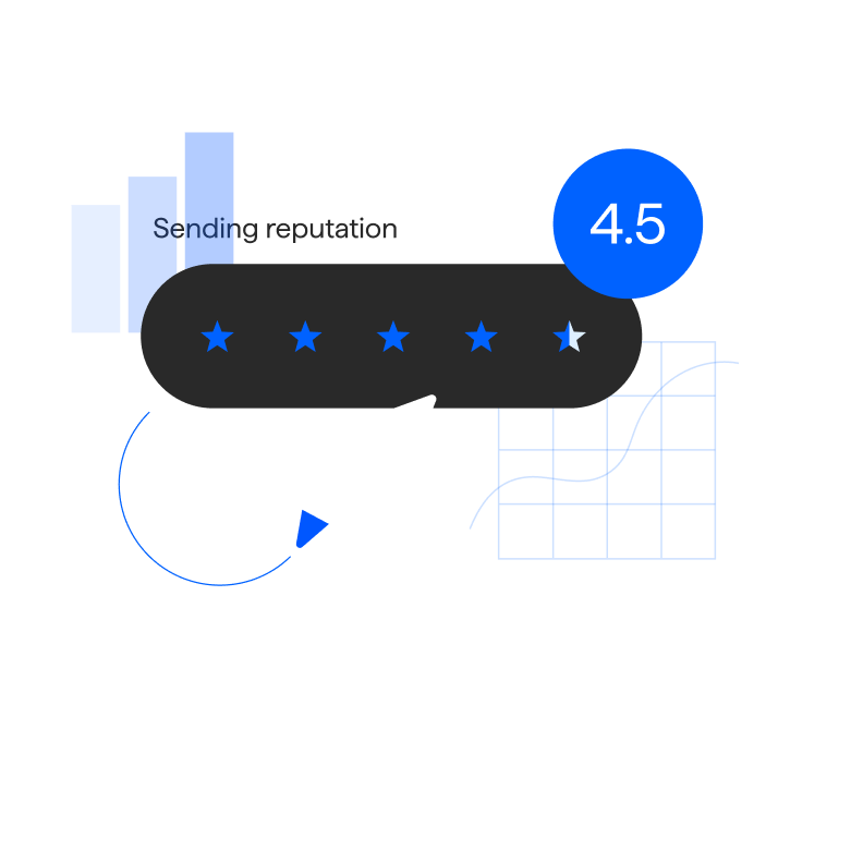 A blue button with an arrow pointing to a graph, showcasing email deliverability solutions.