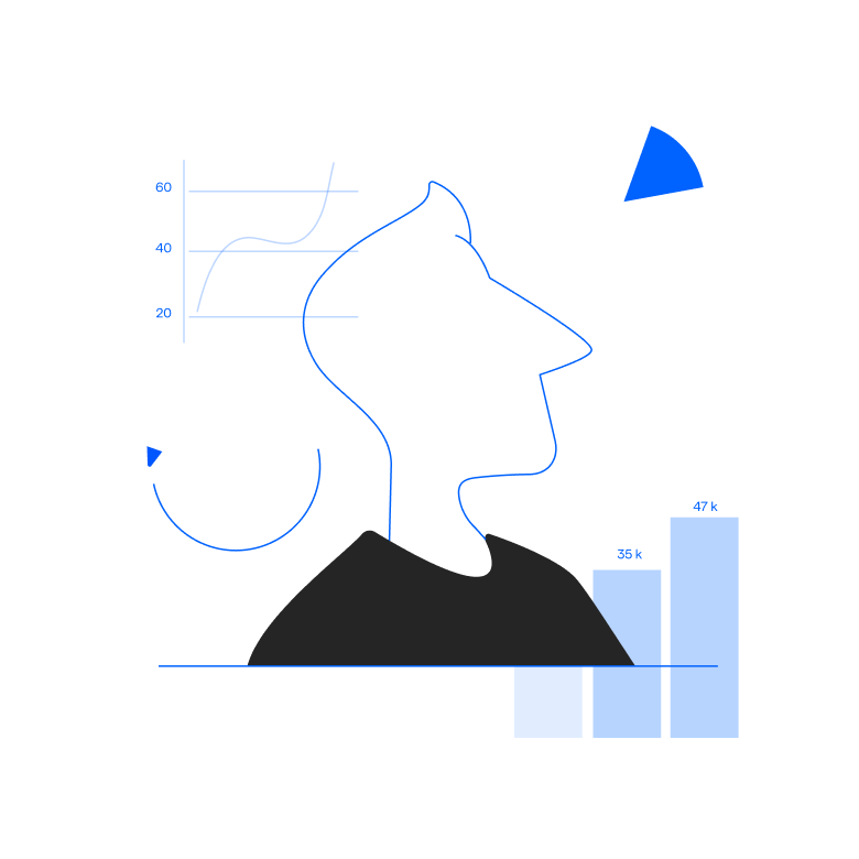 A silhouette of a deliverability expert with a graph on his head, warming up emails and providing email deliverability solutions.