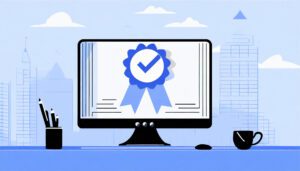 The best computer screen with a blue ribbon, representing one of the top cold outreach tools available.