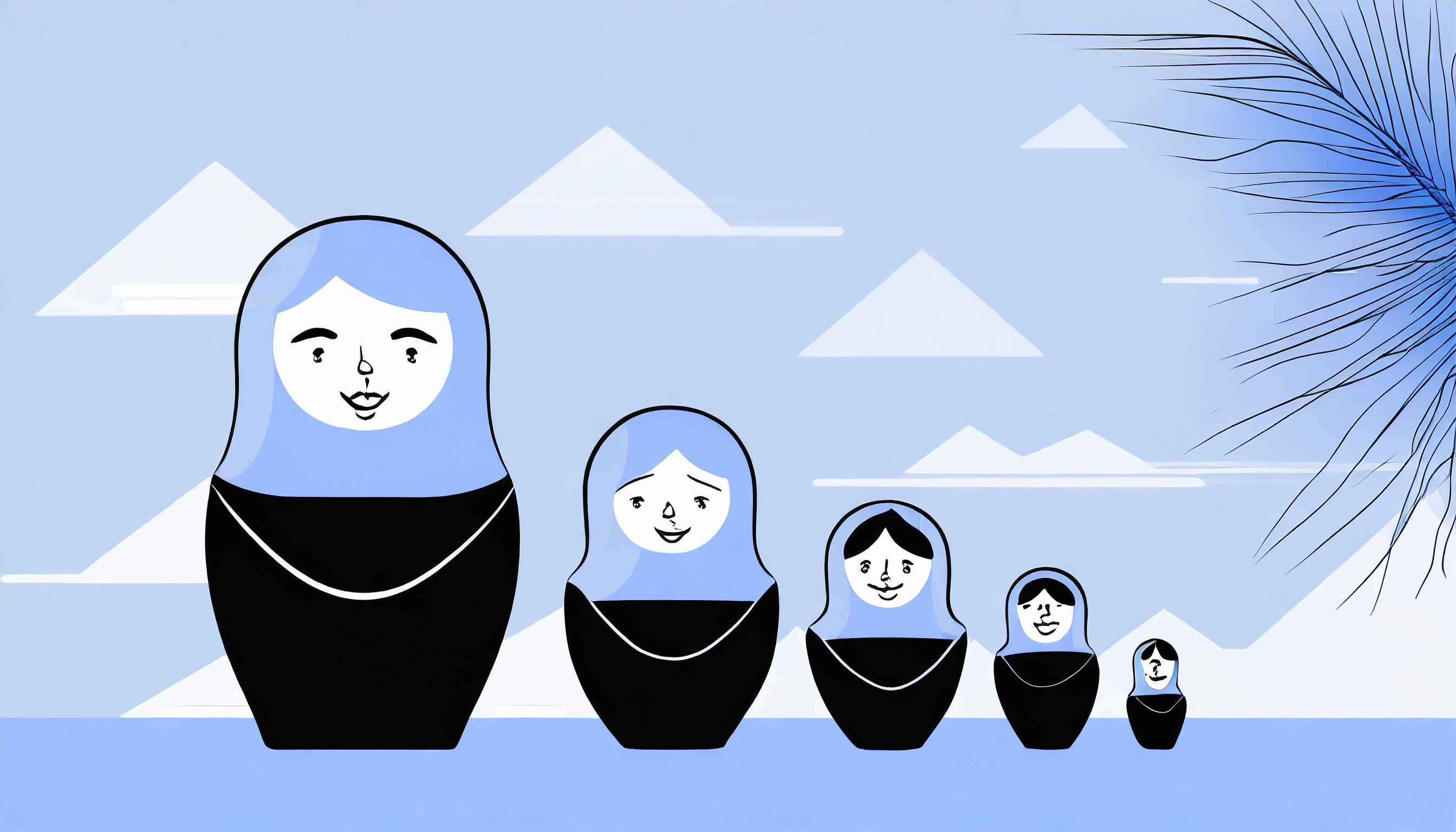 A cartoon illustration showcasing the tradition of matryoshka dolls.