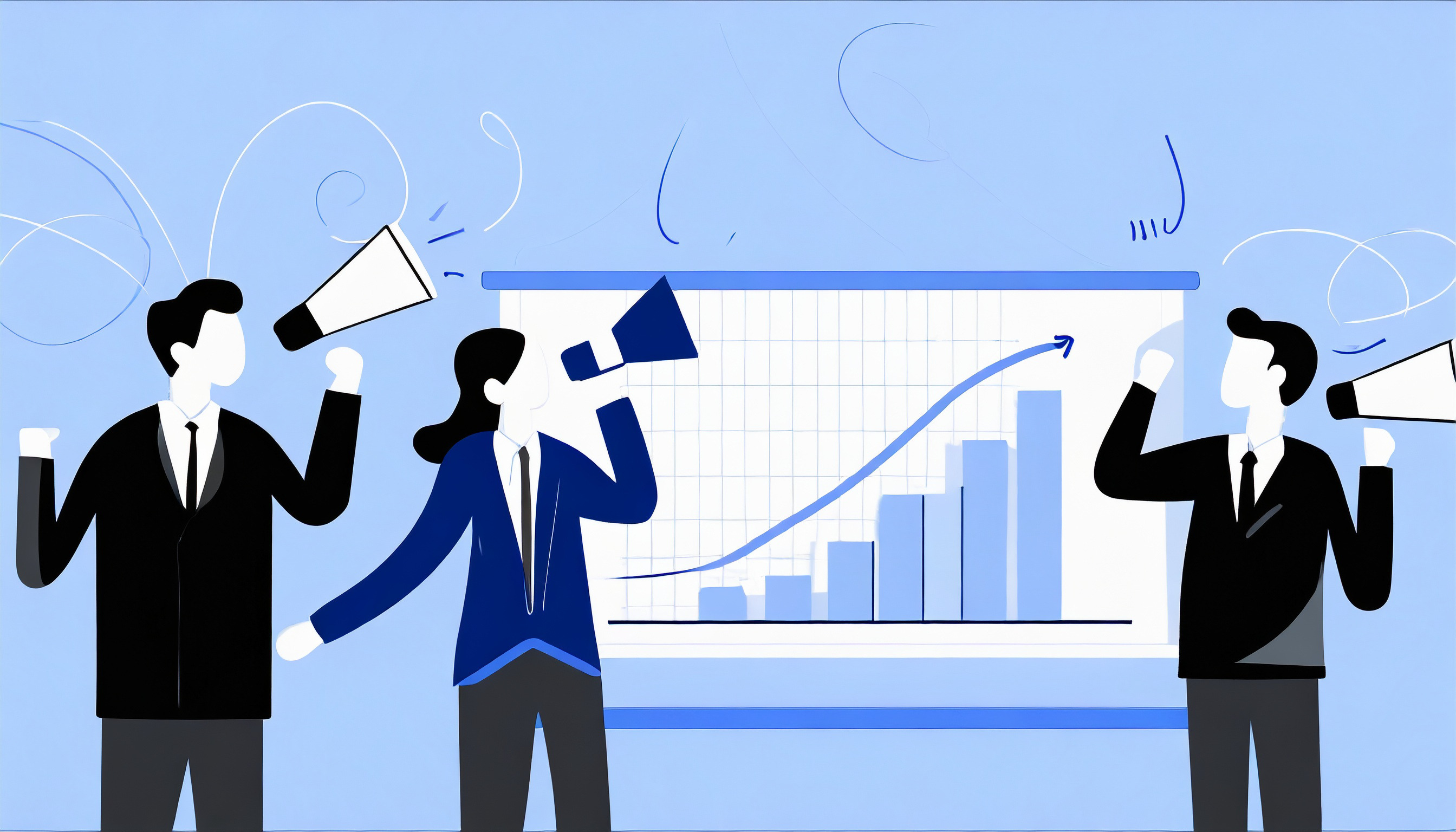 Cold Email Experts Share strategies while holding megaphones in front of a chart.