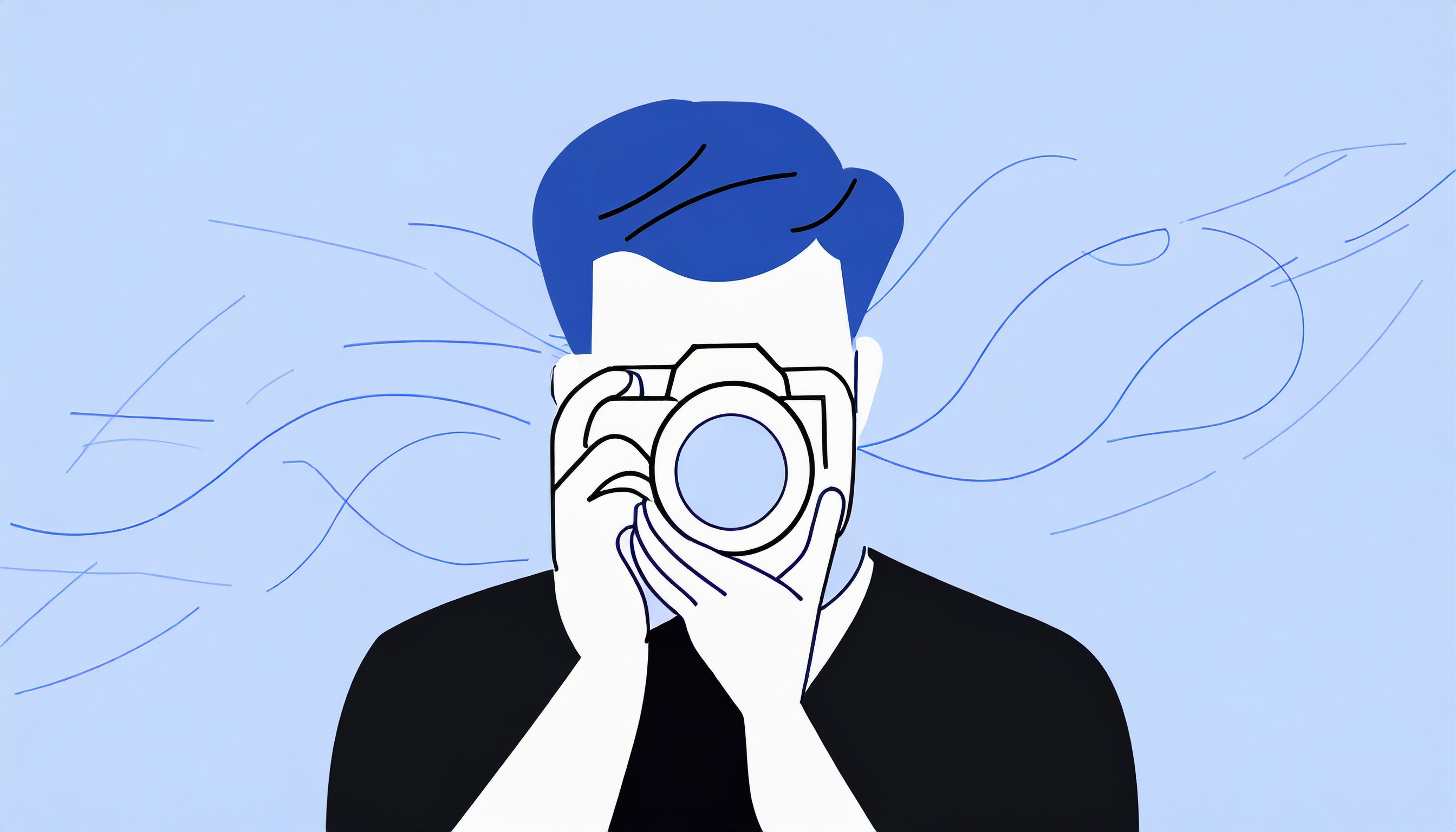 An illustration of a man holding a camera, suitable for a Cold Email Template for Photography.