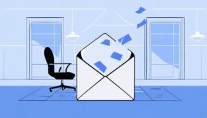 An illustration of an envelope in a room with a chair, highlighting the best B2B cold email subject lines.