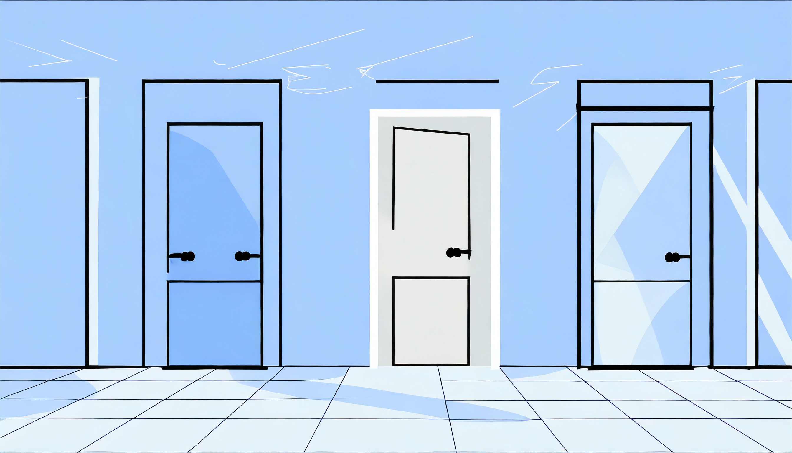 A warm room sketch with doors and windows.