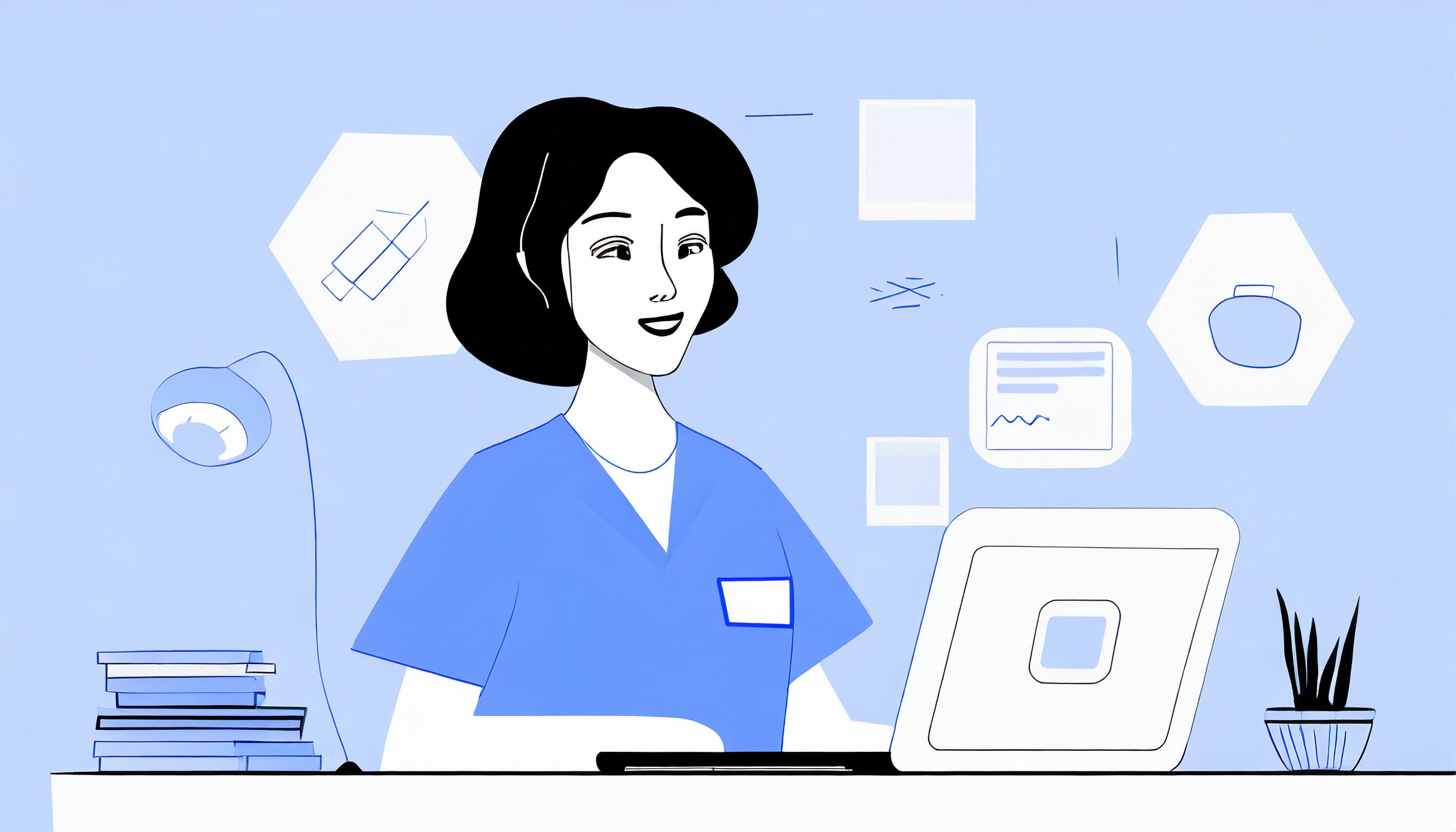 A nurse working on a laptop, writing a cold email to a dentist.