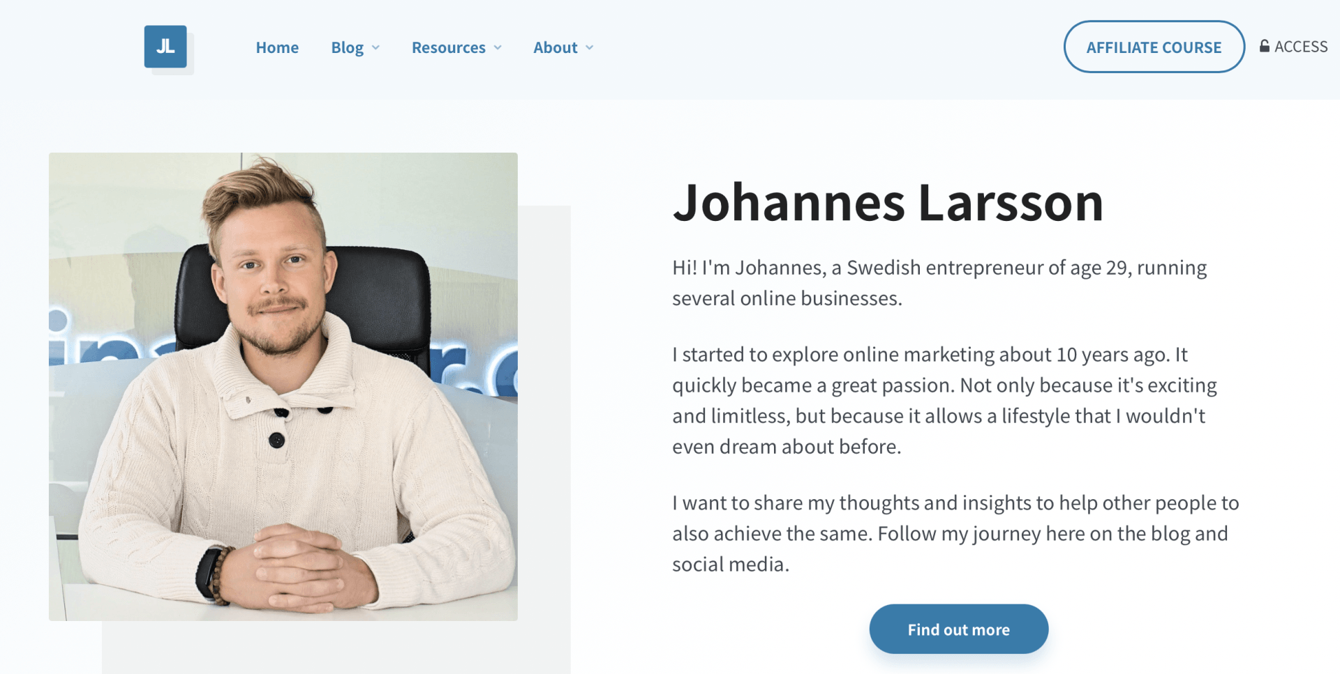 Jonannes Larsson blog site in browser