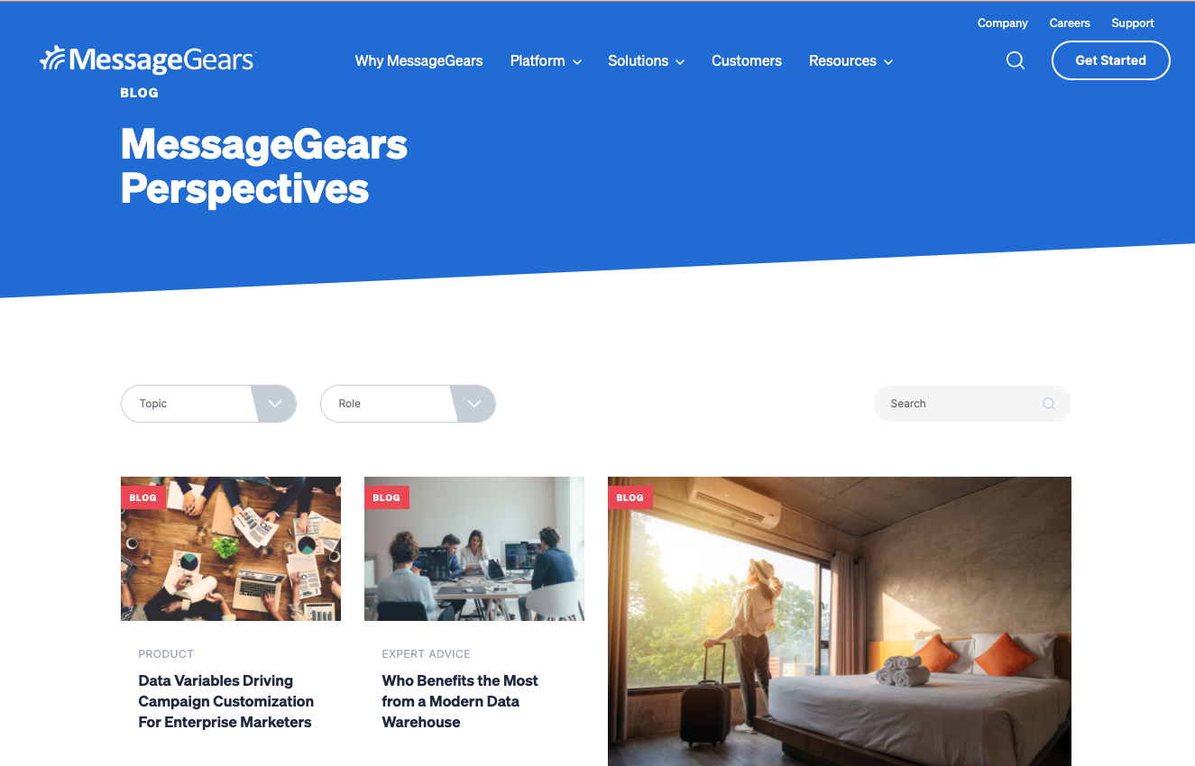 Messagegears blog site in browser