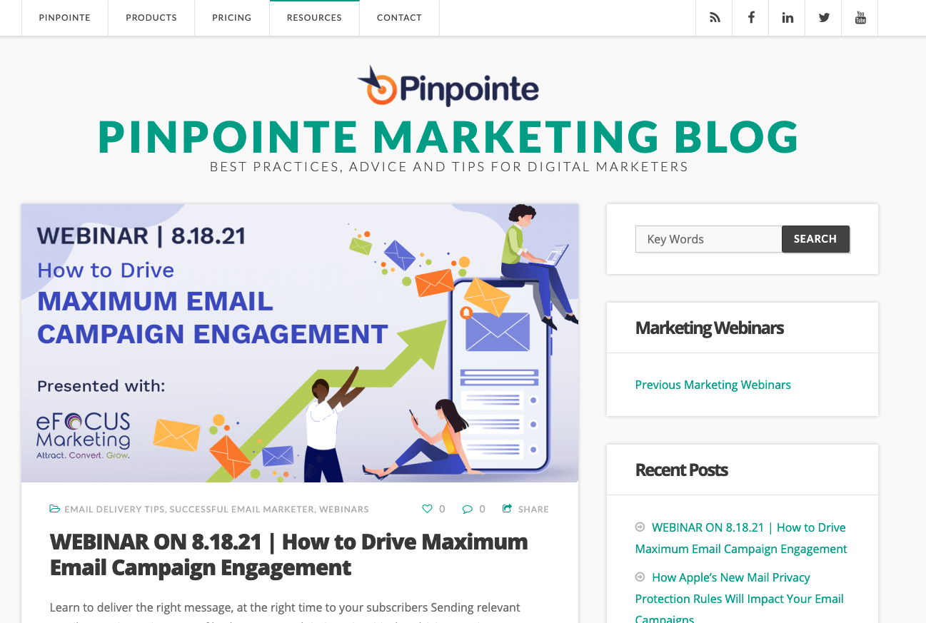 Pinpointe blog site in browser