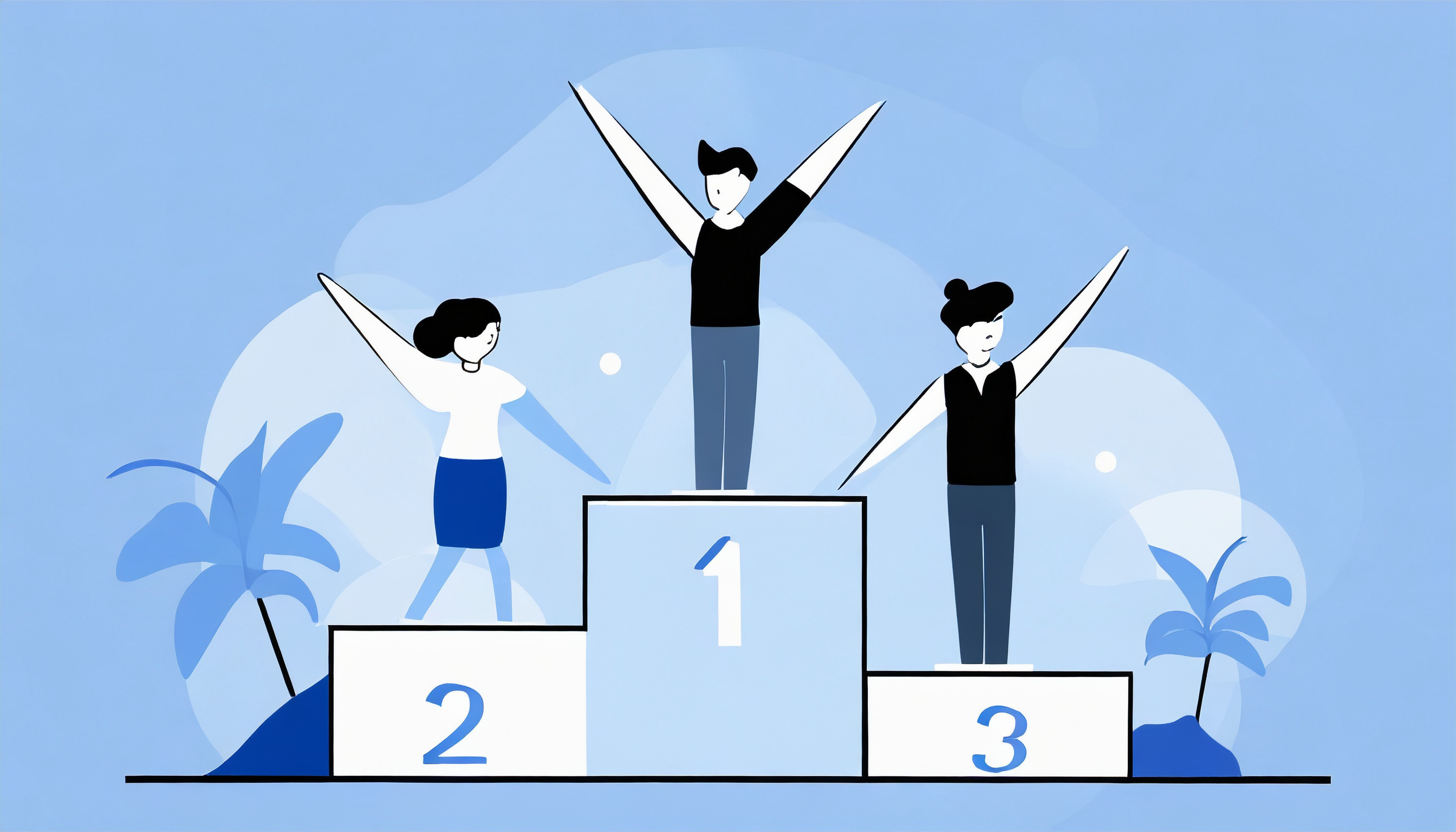 A group of people achieving inbox placement on top of a podium.