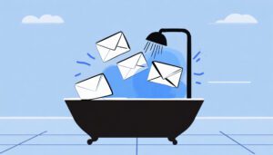 An illustration showcasing email hygiene as an email relaxes in a bubbling bathtub.