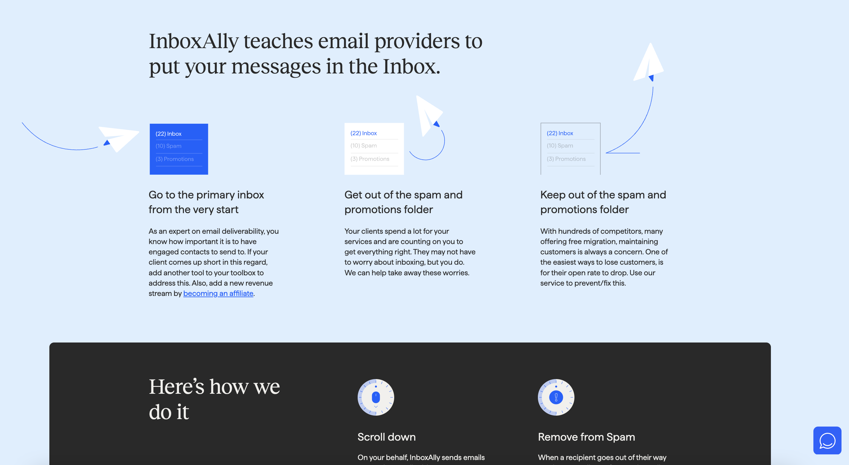 InboxAlly screenshot showcasing its ability to improve email deliverability for service providers