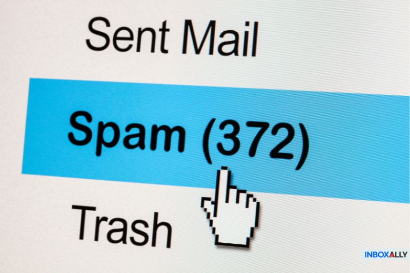 A cursor hovers over an email folder marked "Spam," revealing 372 emails caught in a meticulous spam trap detection system.