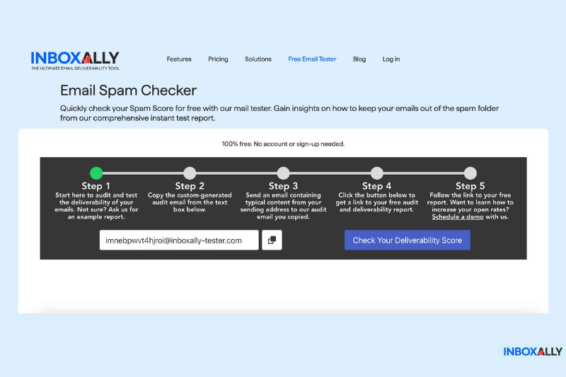 InboxAlly's email spam checker interface helps diagnose Mailchimp emails going to spam, providing insights to improve email deliverability and inbox placement