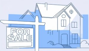 for sale sign in front yard of house