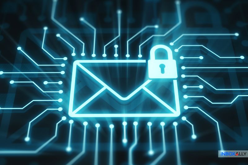 A glowing email icon with a padlock, visually representing "what is a secure email."