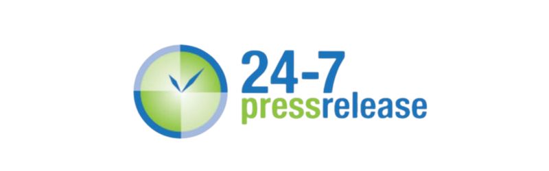 Logo for 24-7 Press Release, a US press release distribution service, featuring a clock icon in blue and green and the text "24-7 press release" to the right of the icon.