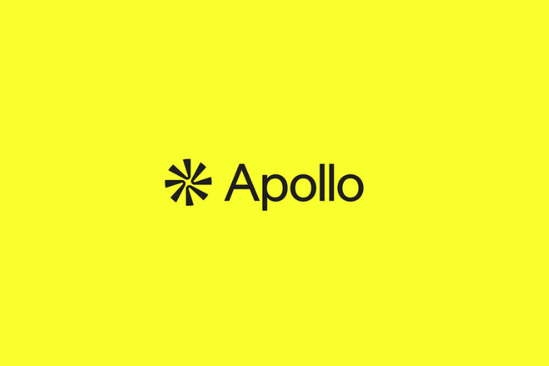 Black "Apollo" text and starburst logo on a bright yellow background, perfect for those exploring Instantly alternatives.