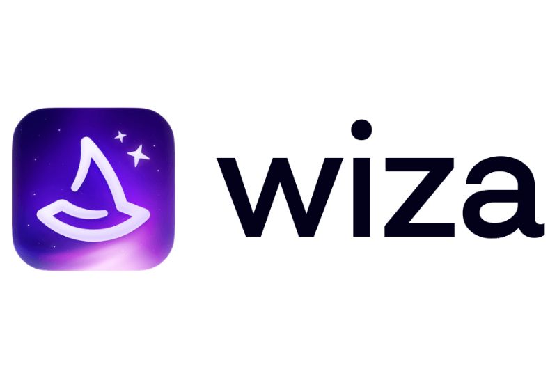 Wiza logo featuring a purple icon with a white wizard hat and stars, next to the word "wiza" in lowercase black letters—perfect for tools focused on outbound email and streamlining email workflows.