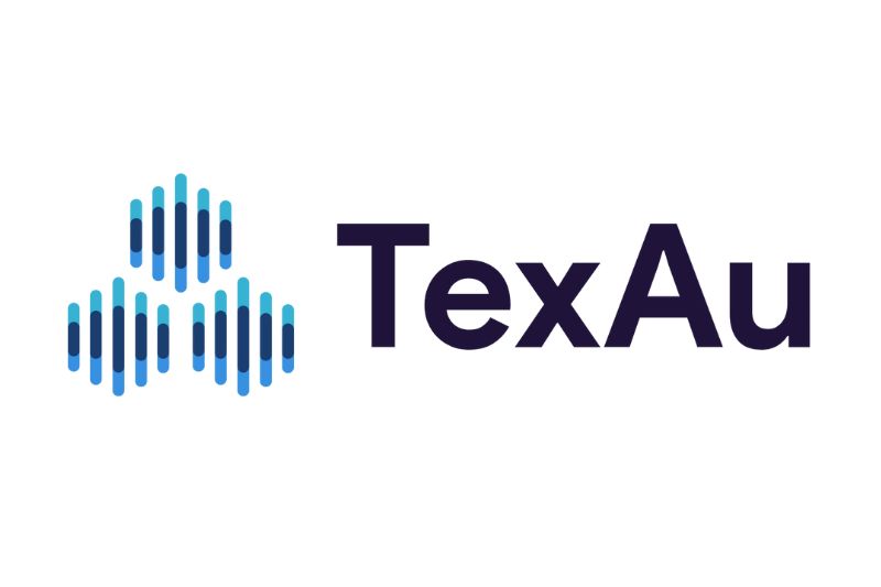 TexAu logo featuring the brand name in bold black font next to a triangular cluster of vertical blue lines, reflecting its strengths in outbound email automation and powerful email workflows.