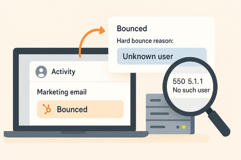 Ilustração mostrando um e-mail da HubSpot marcado como