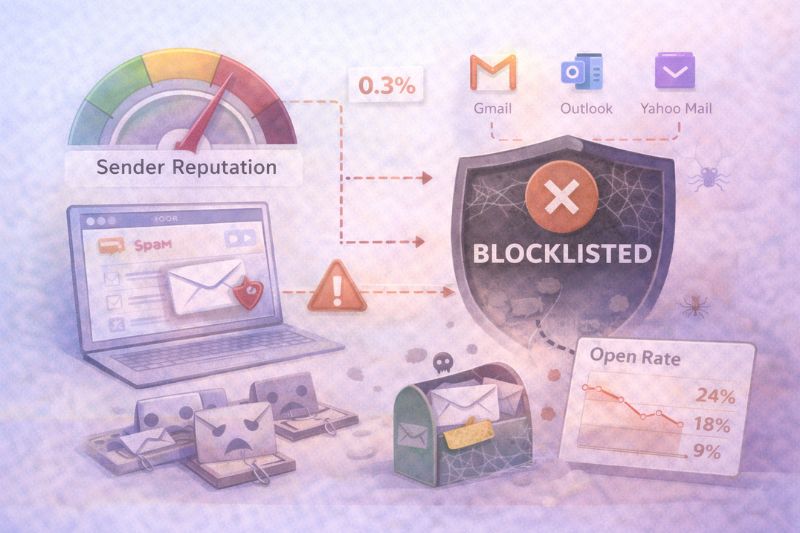 Graphic showing sender reputation damage stressing email list hygiene best practices