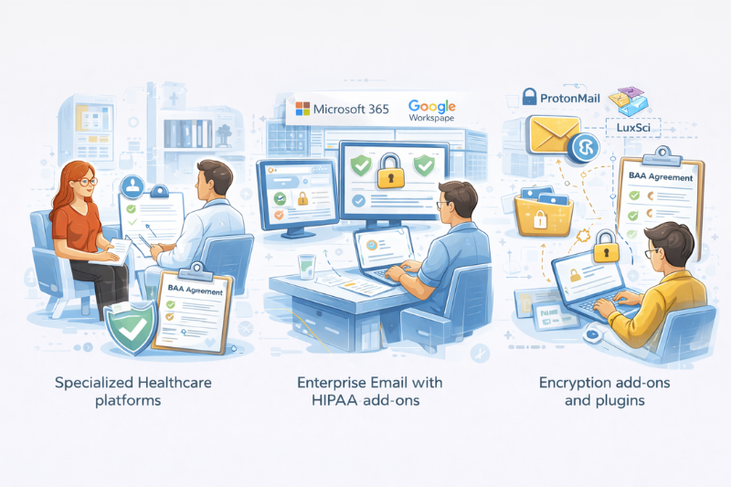 Comparação de provedores de e-mail compatíveis com hipaa com BAAs e opções de criptografia
