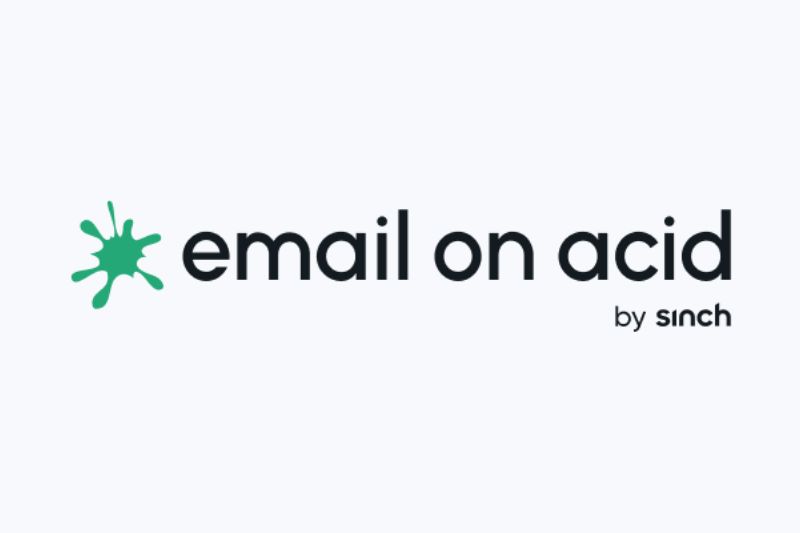 Email on Acid logo featuring a green splash icon to the left of the text “email on acid by Sinch” on a light gray background—one of the top Litmus alternatives for reliable email testing tools.
