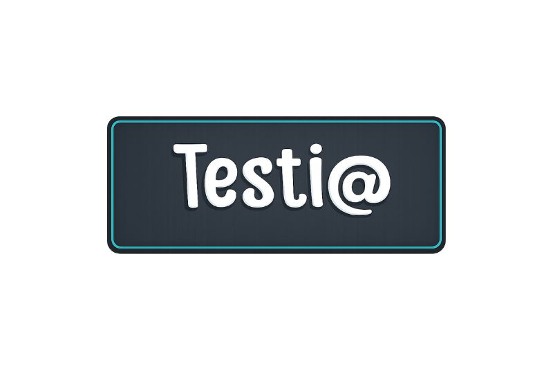 A dark rectangular sign with the word "Testi@" in white, rounded letters on a dark background with a light blue outline, perfect for showcasing email testing tools and highlighting Litmus competitors.