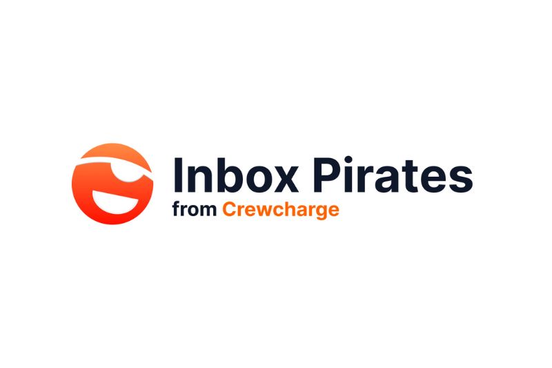 The image shows the Inbox Pirates logo featuring an orange pirate face icon and the text "Inbox Pirates from Crewcharge" in black and orange fonts—a standout choice among Litmus alternatives for email testing tools.