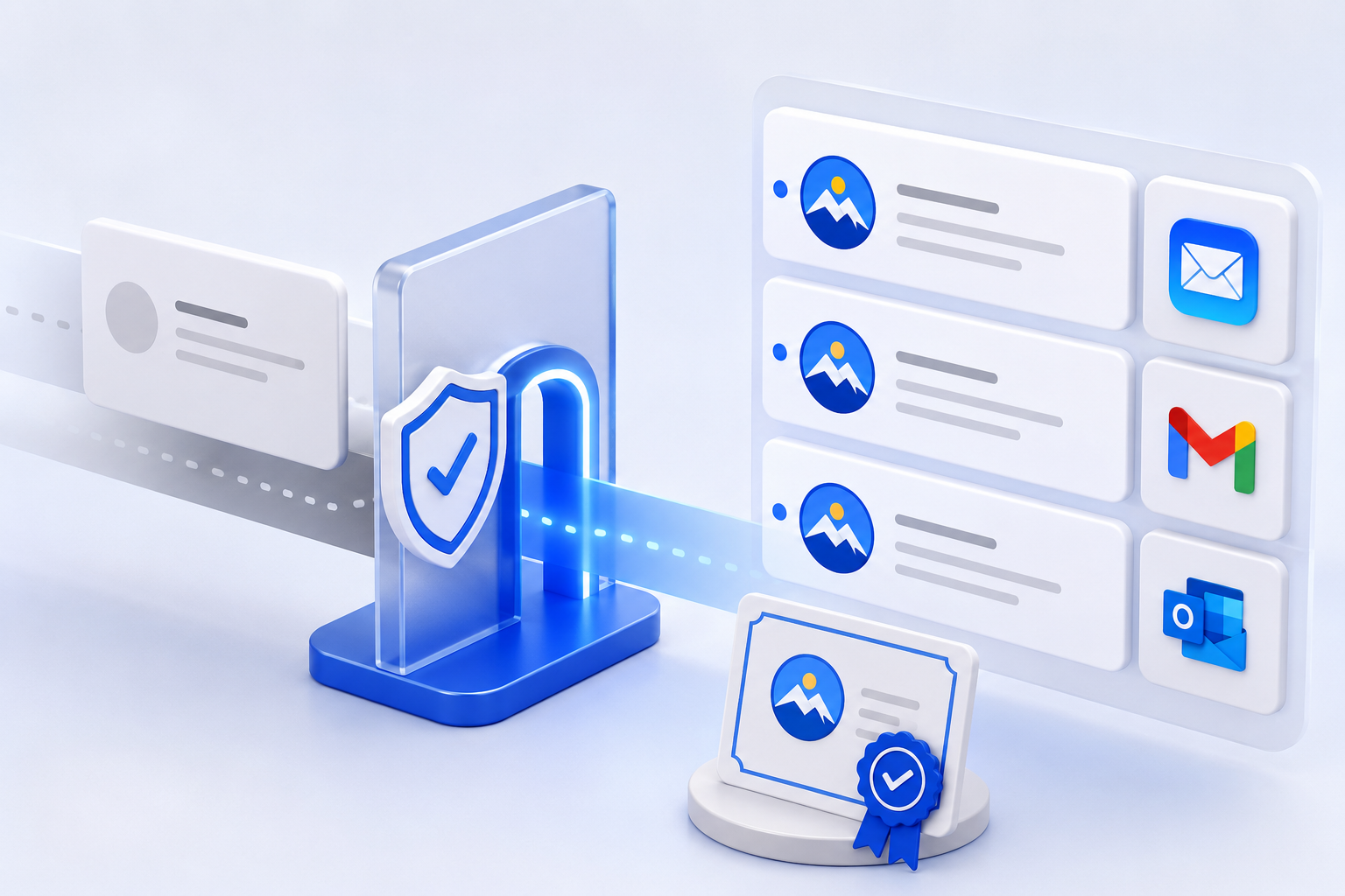 illustration of digital data connecting securely to email and messaging app highlighting Email Deliverability and security in user interfaces for June 2026.