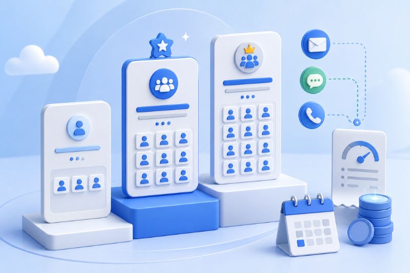 3D render of ranking platforms with user icons, communication symbols highlighting email deliverability, a progress chart, calendar, and stacked coins against a blue background—perfect for GoHighLevel inbox visuals.