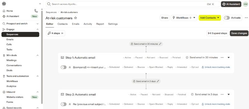 Apollo sequences dashboard as a Growbots alternative for automated email outreach
