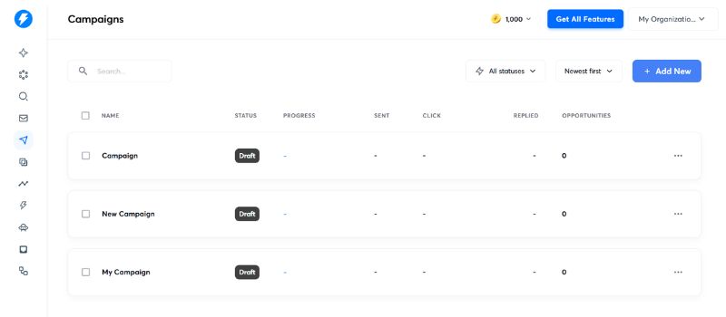 Instantly dashboard showing high-volume outreach campaigns as a Growbots alternatives solution