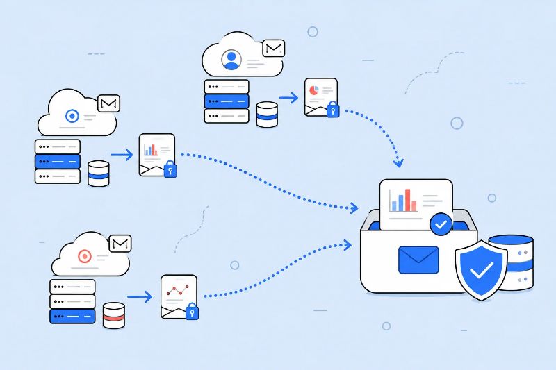 Email providers securely sending engagement data from their servers to a centralized reporting system